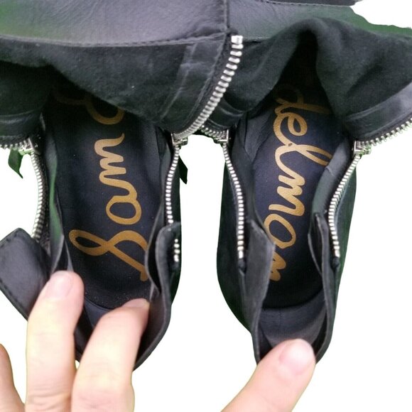 ✅Sam Edelman Ankle Boots Womens 8.5 Black Nubuck PACKER Zip Booties Stacked Heel - Picture 4 of 10